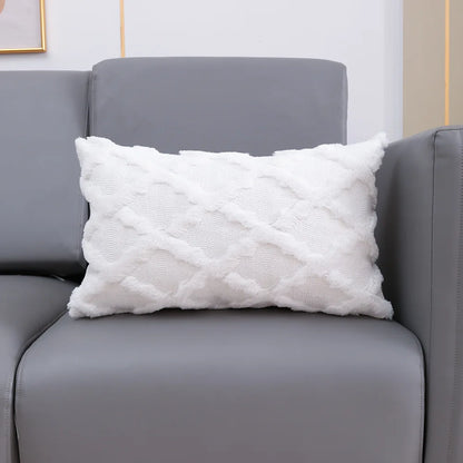 Beige Grey White Fluffy Embroidery Diamond Pillow Cushion Cover - Brasss Living