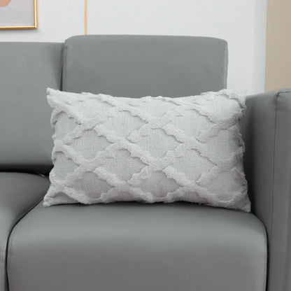 Beige Grey White Fluffy Embroidery Diamond Pillow Cushion Cover - Brasss Living