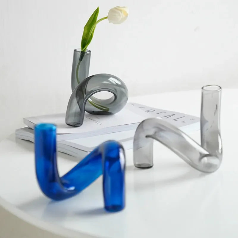 Bending Vase for Flowers Glass Ornaments Table Vases Holder - Brasss Living