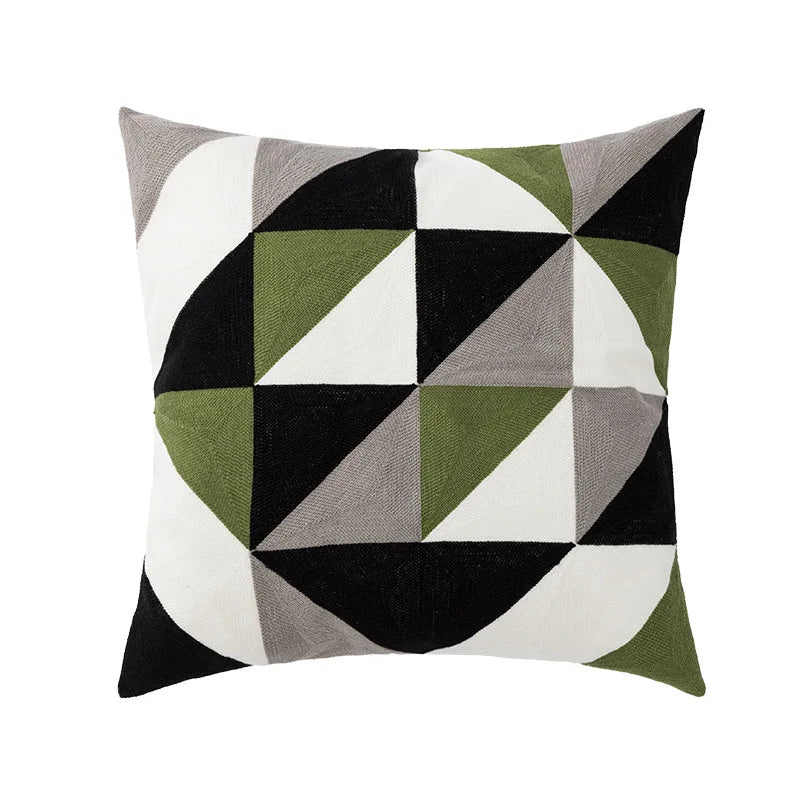 Black Grey Geometric Embroidery Pillow Cushion Cover - Brasss Living