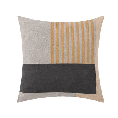 Black Grey Geometric Embroidery Pillow Cushion Cover - Brasss Living