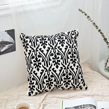 Black Grey Geometric Embroidery Pillow Cushion Cover - Brasss Living