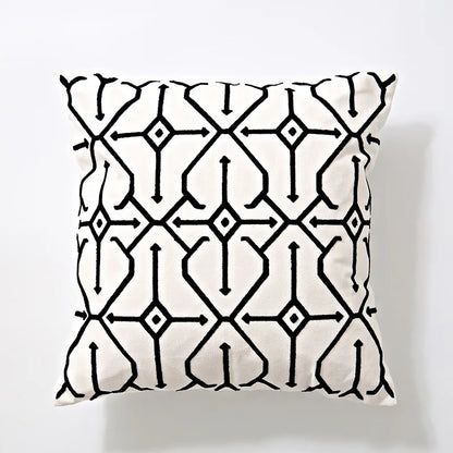 Black Grey Geometric Embroidery Pillow Cushion Cover - Brasss Living