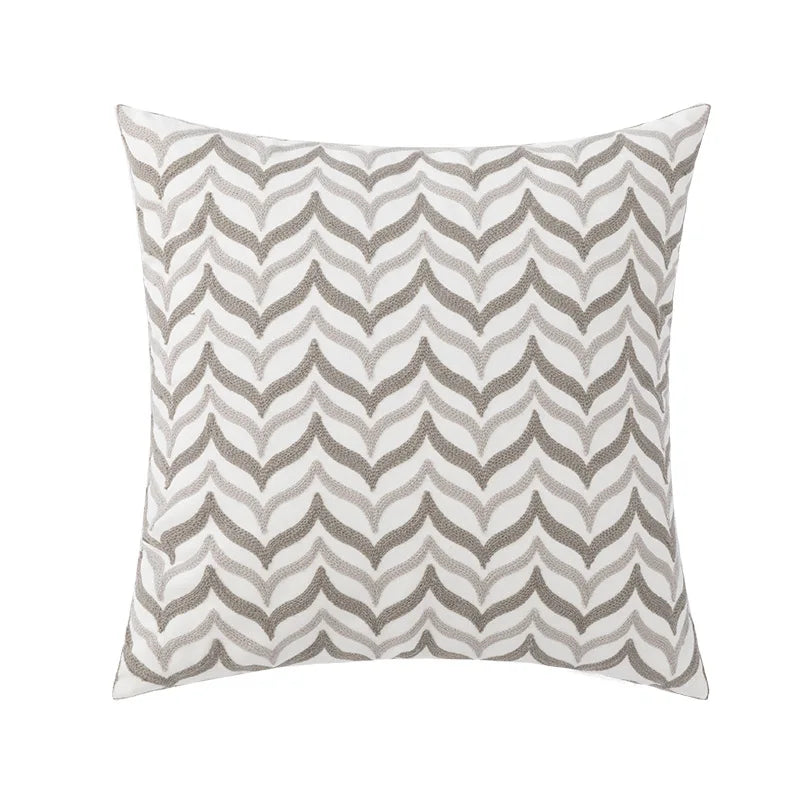 Black Grey Geometric Embroidery Pillow Cushion Cover - Brasss Living