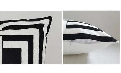 Black Grey Geometric Embroidery Pillow Cushion Cover - Brasss Living