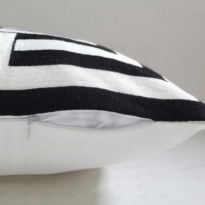 Black Grey Geometric Embroidery Pillow Cushion Cover - Brasss Living