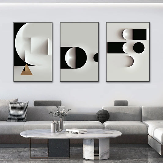 Black White Abstract Line Geometric Canvas Wall Art Prints - Brasss Living