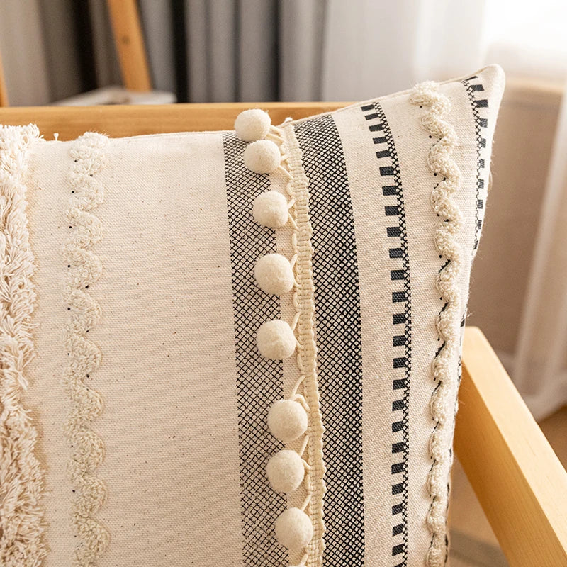 Bohemian Beige Cotton Pillow Cushion Cover - Brasss Living