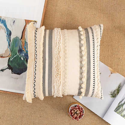 Bohemian Beige Cotton Pillow Cushion Cover - Brasss Living