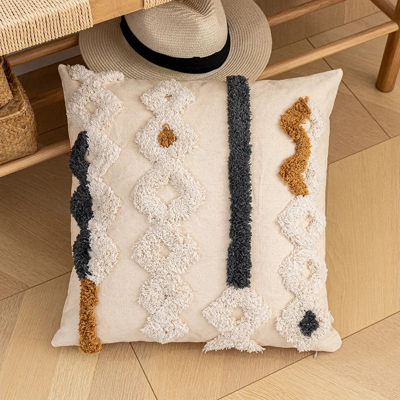 Bohemian Beige Cotton Pillow Cushion Cover - Brasss Living