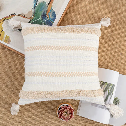 Bohemian Beige Cotton Pillow Cushion Cover - Brasss Living