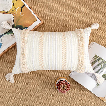 Bohemian Beige Cotton Pillow Cushion Cover - Brasss Living