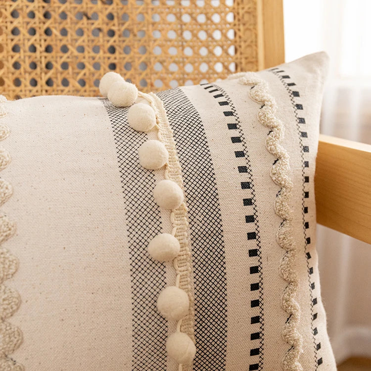 Bohemian Beige Cotton Pillow Cushion Cover - Brasss Living