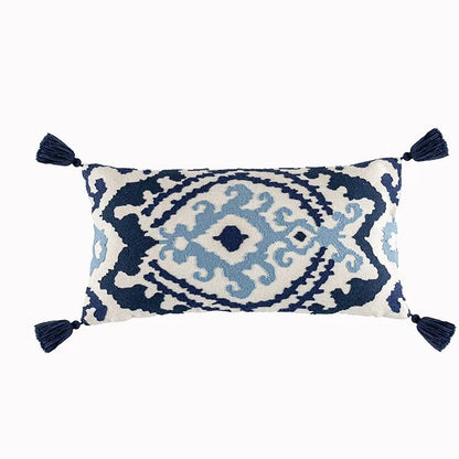 Boho Embroidered Floral Alpaca Elephant Long Lumbar Pillow Cushion Cover - Brasss Living