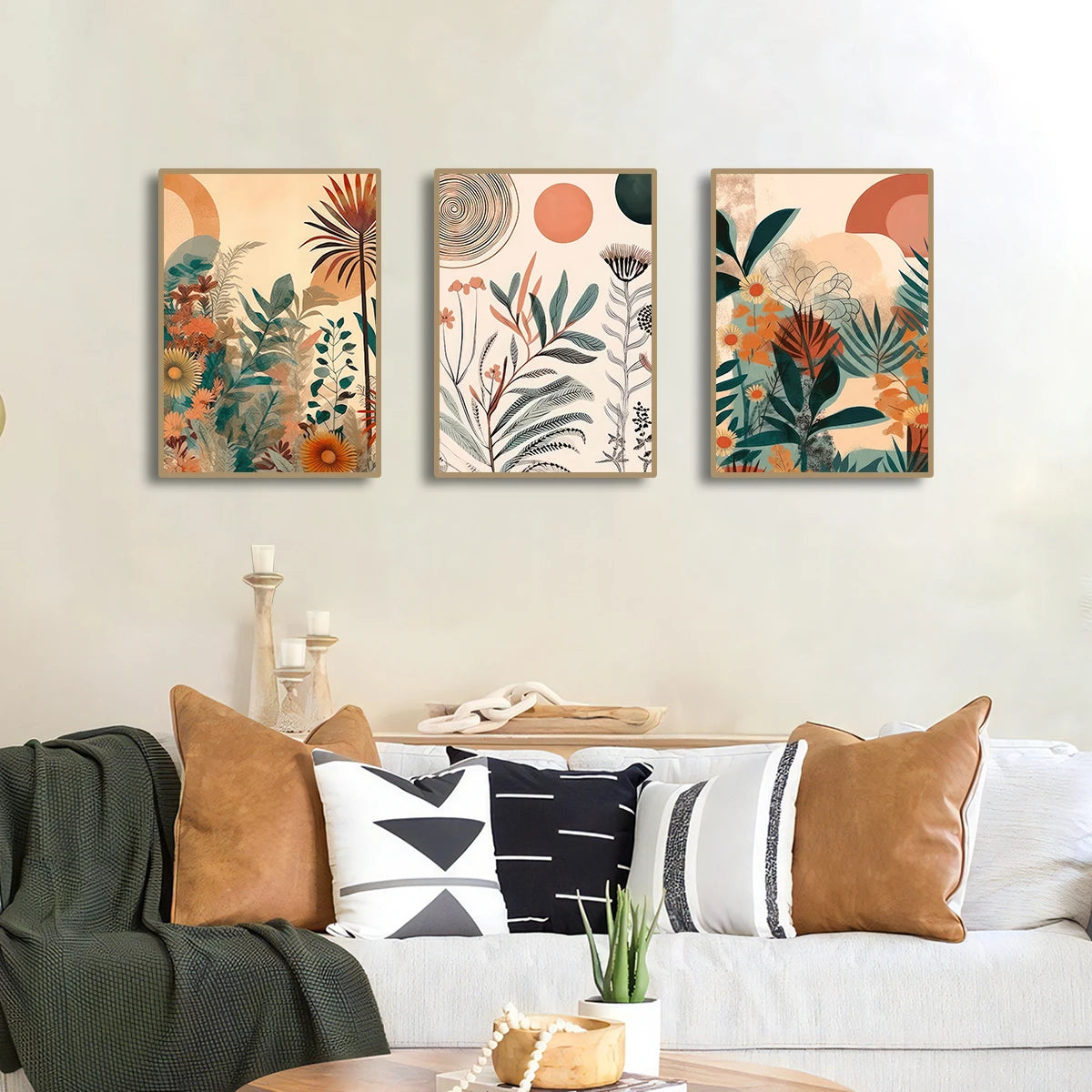 Boho Floral Simple Landscape Canvas Wall Art Prints - Brasss Living