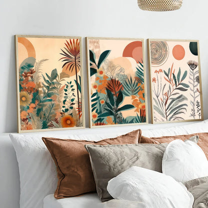 Boho Floral Simple Landscape Canvas Wall Art Prints - Brasss Living