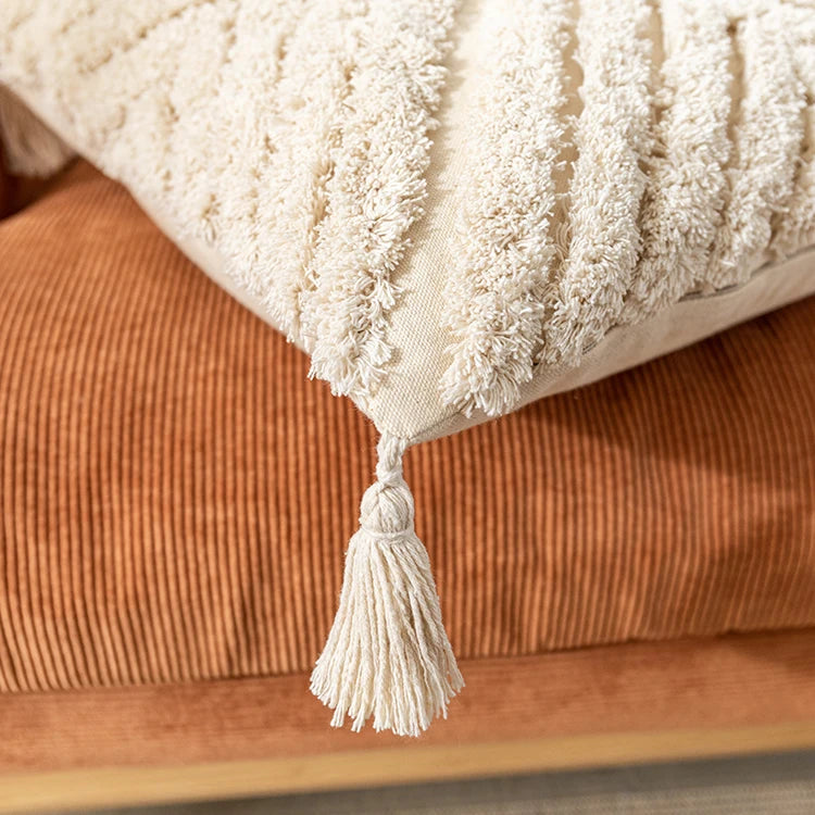 Boho Nature Cotton Cushion Cover with Tassels Pillow - Brasss Living