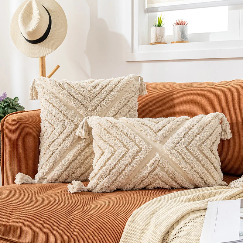 Boho Nature Cotton Cushion Cover with Tassels Pillow - Brasss Living