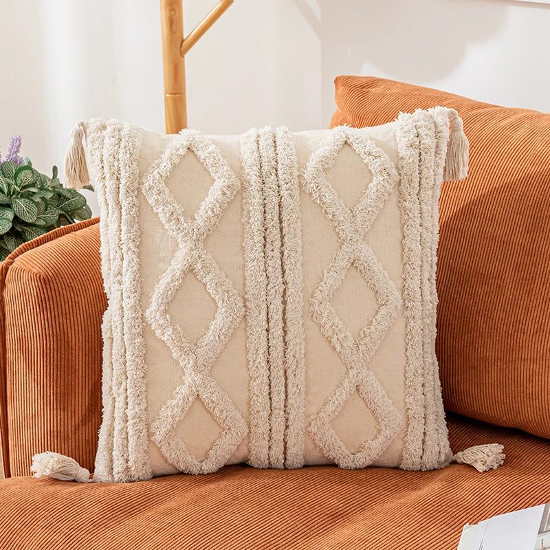 Boho Nature Cotton Cushion Cover with Tassels Pillow - Brasss Living