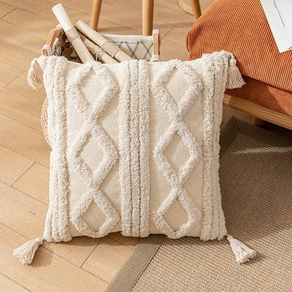 Boho Nature Cotton Cushion Cover with Tassels Pillow - Brasss Living