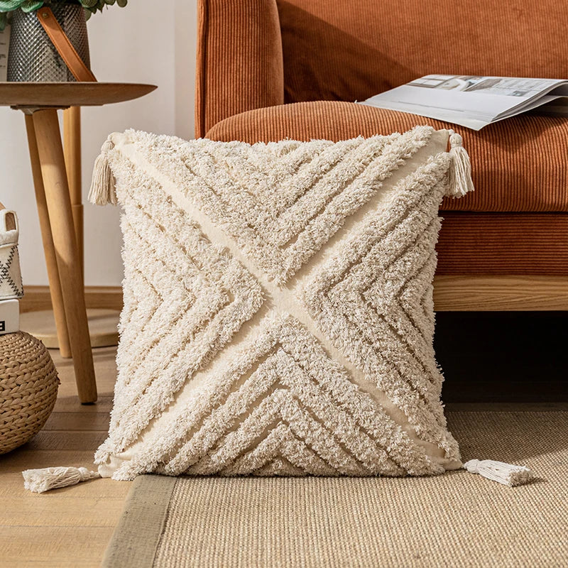 Boho Nature Cotton Cushion Cover with Tassels Pillow - Brasss Living