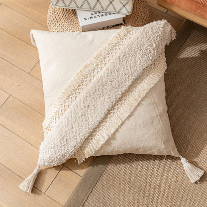 Boho Nature Cotton Cushion Cover with Tassels Pillow - Brasss Living