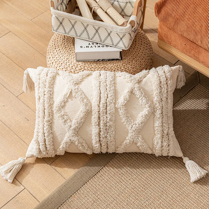 Boho Nature Cotton Cushion Cover with Tassels Pillow - Brasss Living