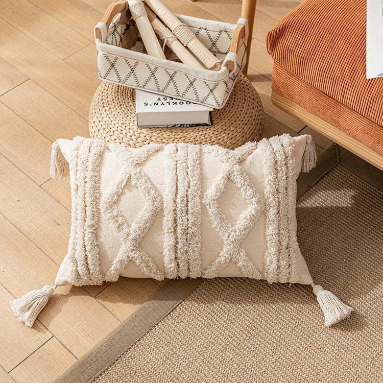 Boho Nature Cotton Cushion Cover with Tassels Pillow - Brasss Living