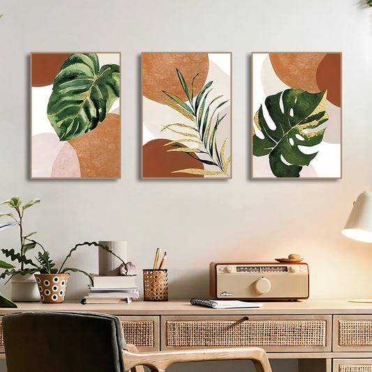 Boho Palm Leaf Green Plants Canvas Wall Art Prints - Brasss Living