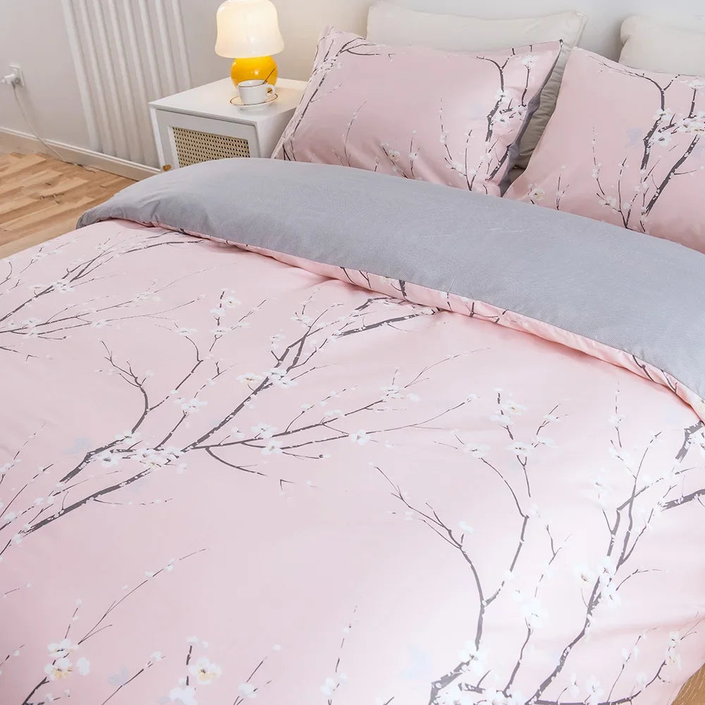 Candy Colours Plum Blossom Duvet Cover Set Skin Friendly Bedding - Brasss Living