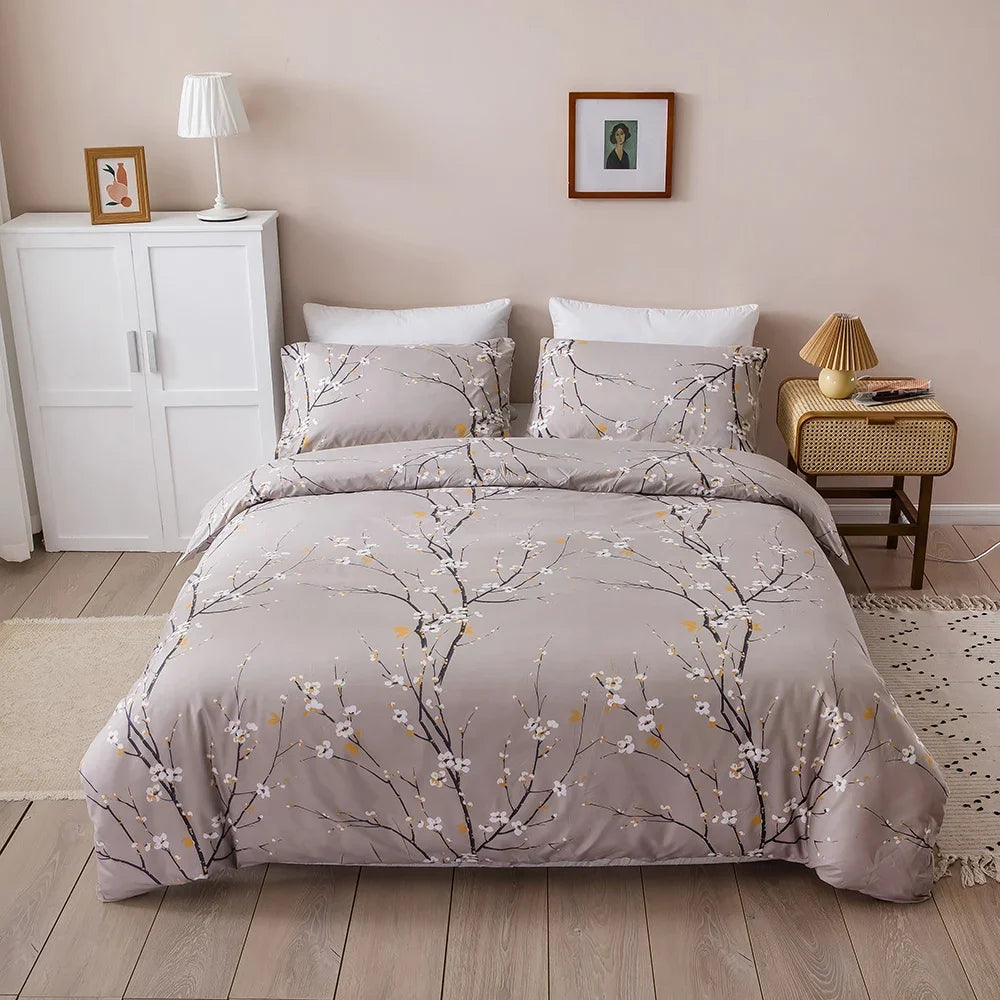 Candy Colours Plum Blossom Duvet Cover Set Skin Friendly Bedding - Brasss Living