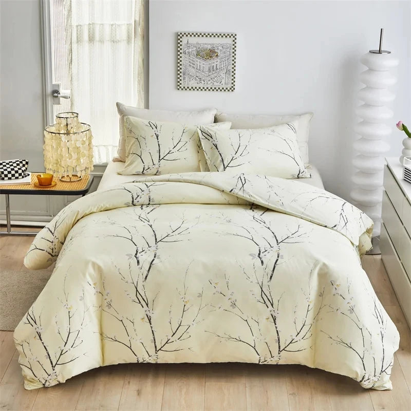 Candy Colours Plum Blossom Duvet Cover Set Skin Friendly Bedding - Brasss Living