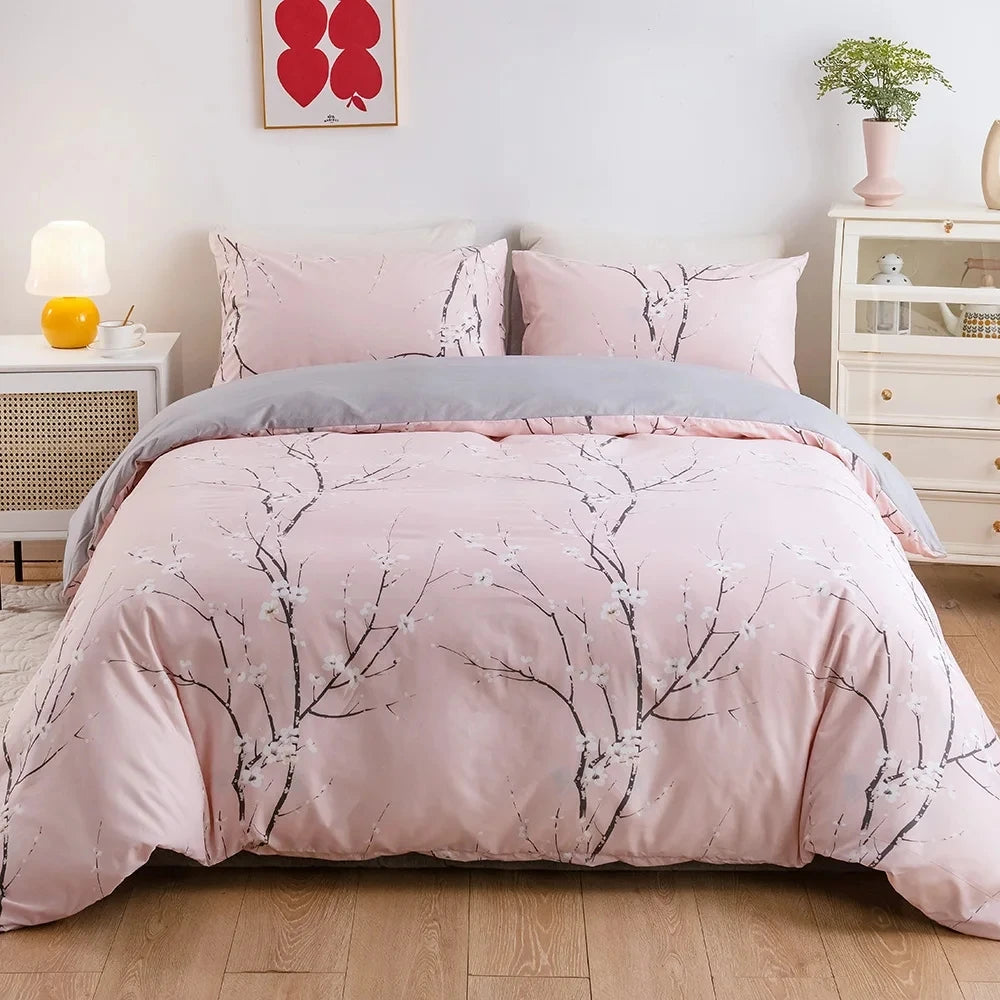 Candy Colours Plum Blossom Duvet Cover Set Skin Friendly Bedding - Brasss Living