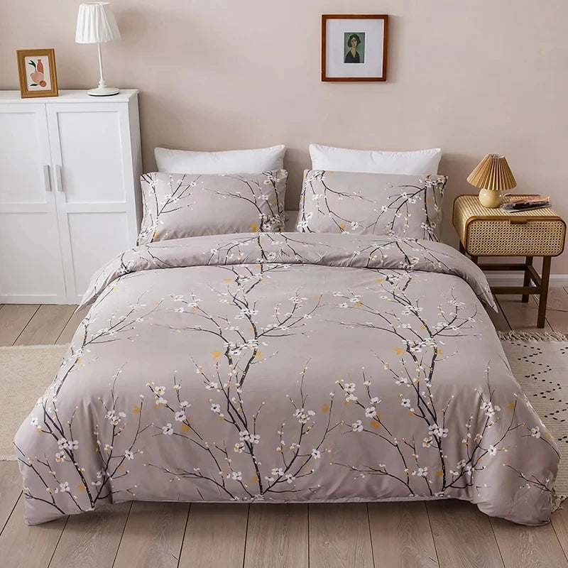 Candy Colours Plum Blossom Duvet Cover Set Skin Friendly Bedding - Brasss Living