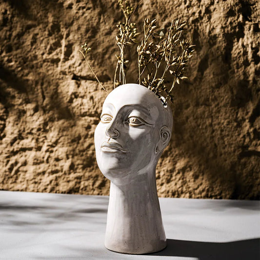 Ceramic Human Head Vase Abstract Figurines Desk Bookshelf Decor - Brasss Living