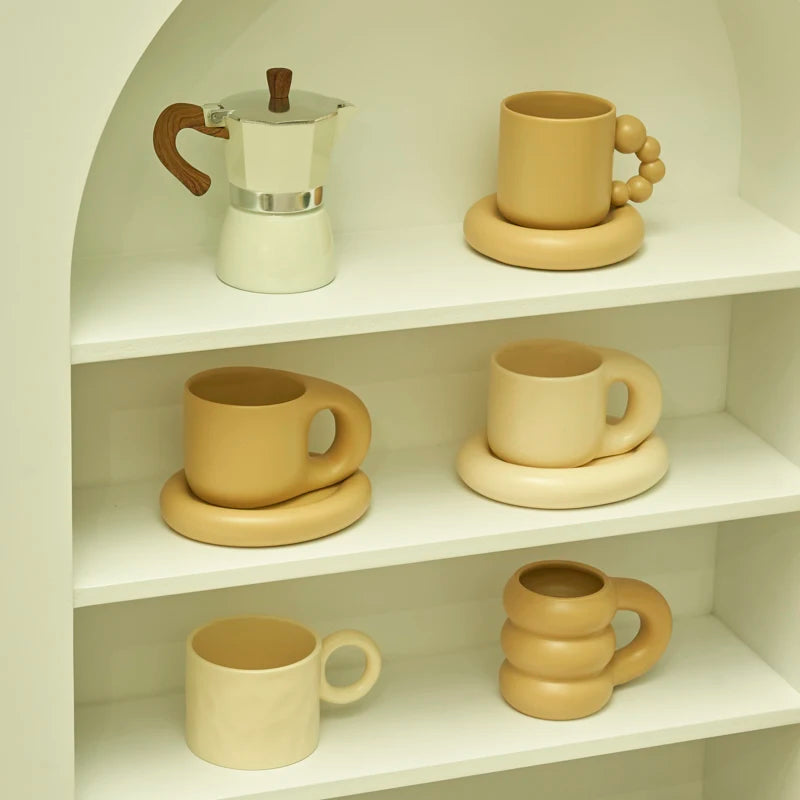 Ceramic Mug with Saucer Coffee Cups and Saucers Set - Brasss Living