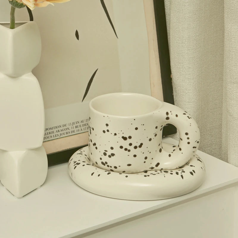 Ceramic Mug with Saucer Coffee Cups and Saucers Set - Brasss Living