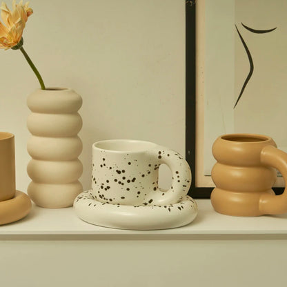 Ceramic Mug with Saucer Coffee Cups and Saucers Set - Brasss Living