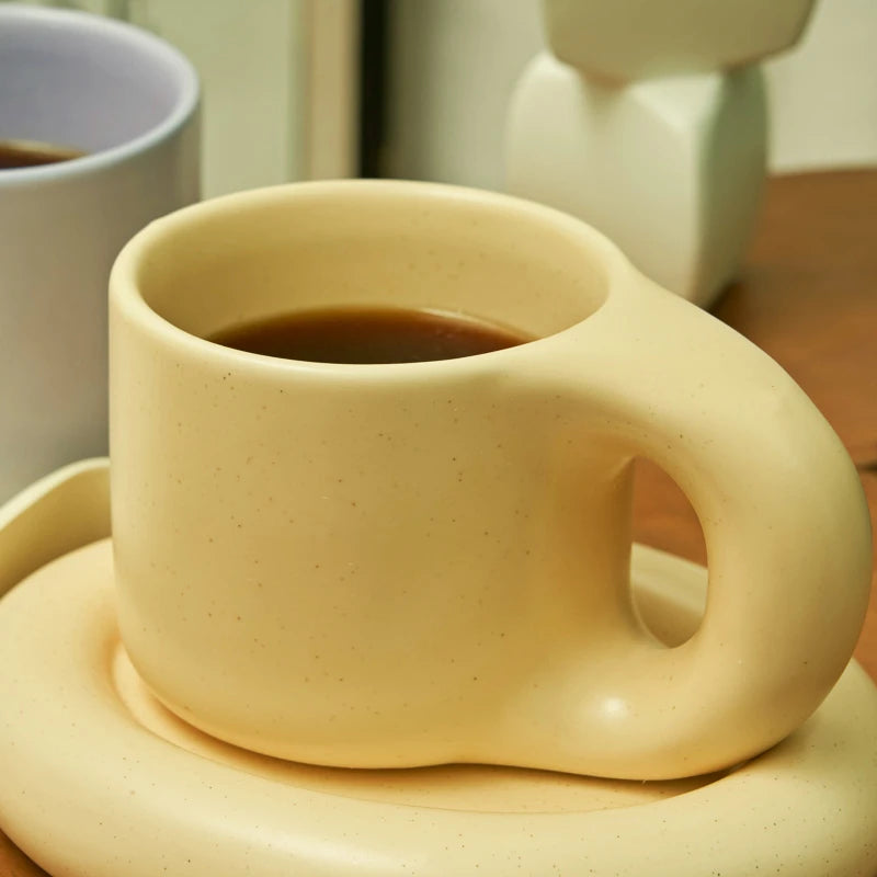 Ceramic Mug with Saucer Coffee Cups and Saucers Set - Brasss Living