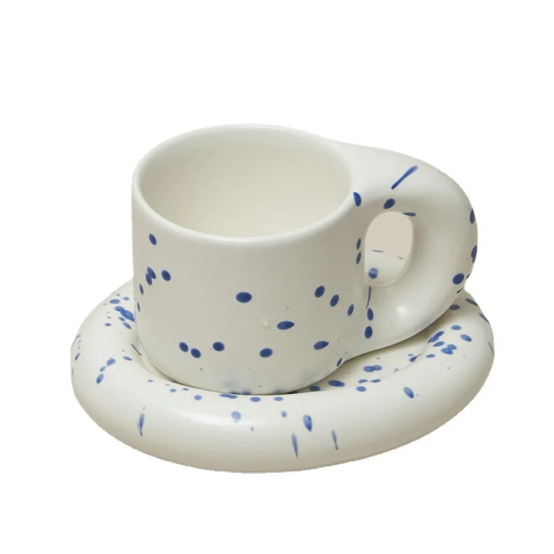 Ceramic Mug with Saucer Coffee Cups and Saucers Set - Brasss Living