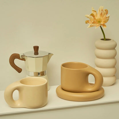 Ceramic Mug with Saucer Coffee Cups and Saucers Set - Brasss Living