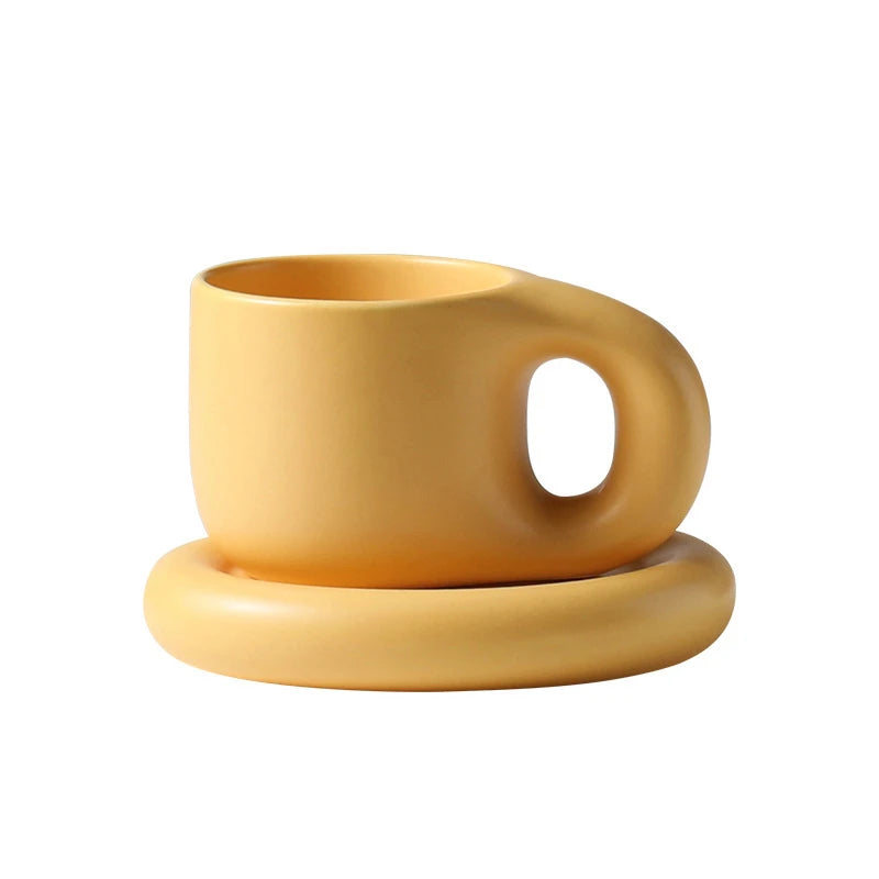 Ceramic Mug with Saucer Coffee Cups and Saucers Set - Brasss Living