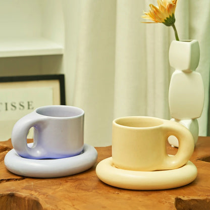 Ceramic Mug with Saucer Coffee Cups and Saucers Set - Brasss Living