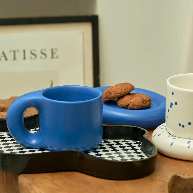 Ceramic Mug with Saucer Coffee Cups and Saucers Set - Brasss Living