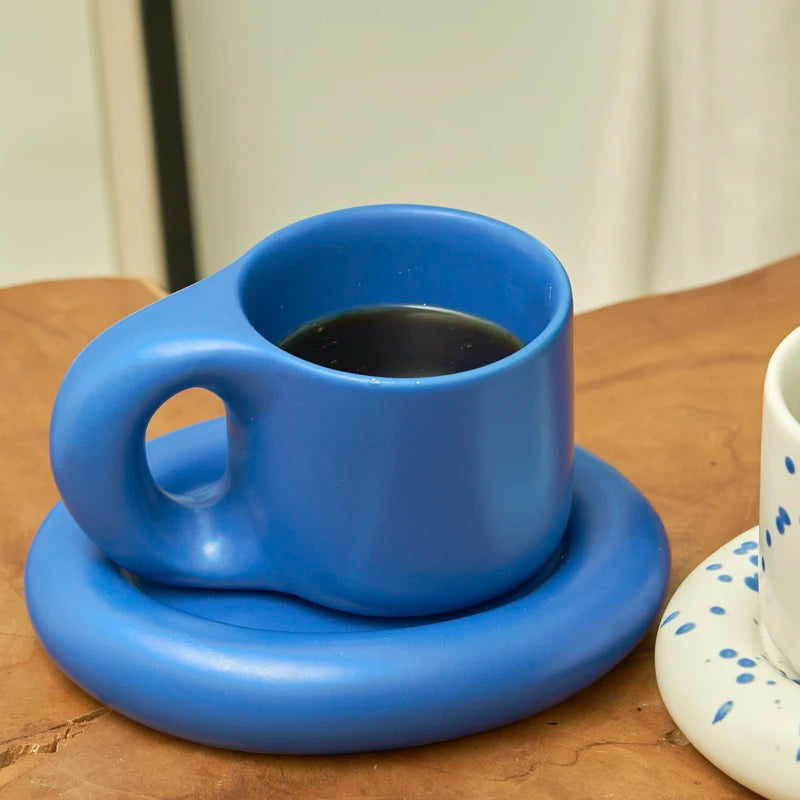 Ceramic Mug with Saucer Coffee Cups and Saucers Set - Brasss Living