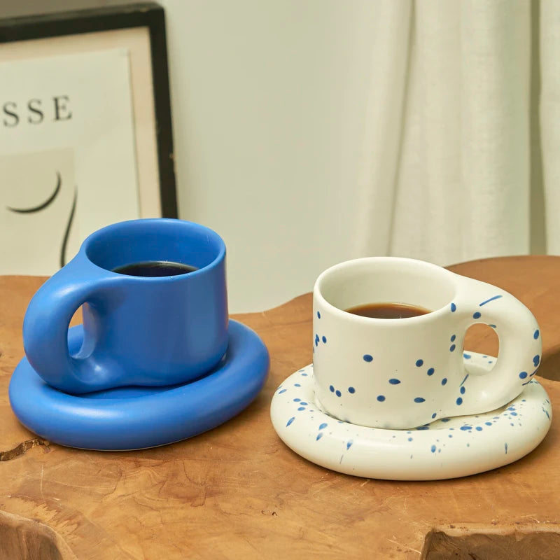 Ceramic Mug with Saucer Coffee Cups and Saucers Set - Brasss Living