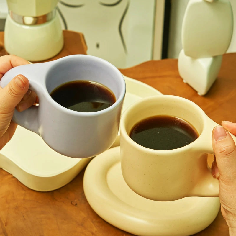 Ceramic Mug with Saucer Coffee Cups and Saucers Set - Brasss Living