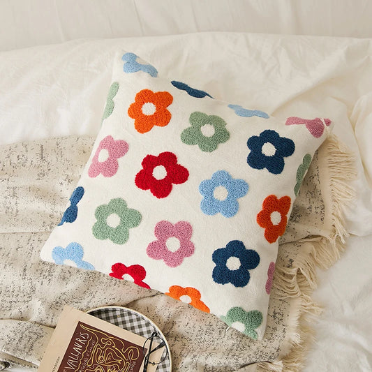 Chic Daisy Dandelion Embroidery Floral Pillow Cushion Cover - Brasss Living