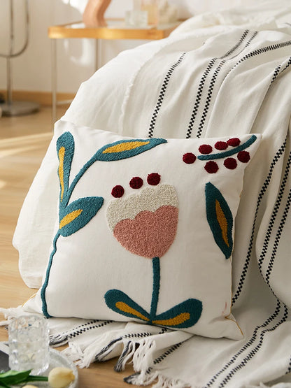 Chic Daisy Dandelion Embroidery Floral Pillow Cushion Cover - Brasss Living