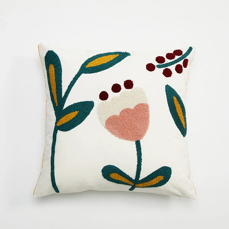 Chic Daisy Dandelion Embroidery Floral Pillow Cushion Cover - Brasss Living